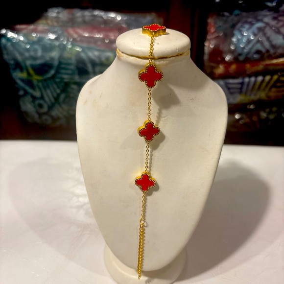 Titanium Gold Orange 5 Leaf Clover  Bracelet - Picture 4 of 6